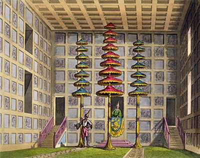 Audience Hall, Cochin Kiina, levy 88 Jules Ferrarion teoksesta "Le Costume Ancien et Moderne", kaiverrus Gaetano Zancon (1771-1816), julkaistu noin 1820-30-luvulla tekijältä Alessandro Sanquirico