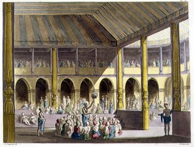 Brahminit laulavat ylistystä Rama-jumalalle Giulio Ferrarion (1767-1847) pubin kokoamasta teoksesta "Il costume antico e moderno...". Rooma tekijältä Alessandro Sanquirico