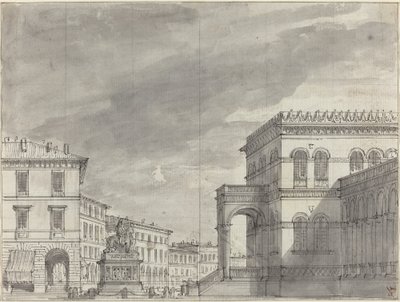 Piazza, jossa on ratsastusmonumentti ja palatsi tekijältä Alessandro Sanquirico