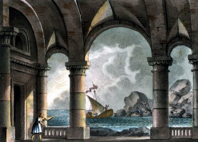 Sanquiricon lavastus Vincenzo Bellinin oopperaan "" Il pirata "" (The Pirate) tekijältä Alessandro Sanquirico