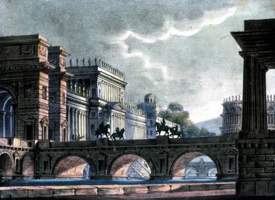 Sanquiricon lavastus Gaetano Donizettin La Scalan oopperaan "The Exile of Rome" tekijältä Alessandro Sanquirico