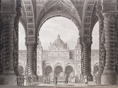 Peter Winterin Opera seria I due Valdomiri -teatterin lavastus. Teatro alla Scala, 1818. tekijältä Alessandro Sanquirico