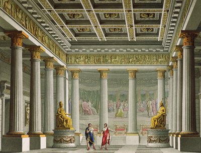 Aegisthusin palatsin yleisösali, suunnittelu baletille "Orestes" La Scala -teatterissa, Milanossa, 1826 tekijältä Alessandro Sanquirico