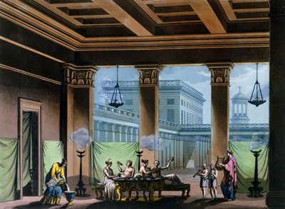 Triclinium, Jules Ferrarion teoksesta "Le Costume Ancien et Moderne", n. 1820 tekijältä Alessandro Sanquirico