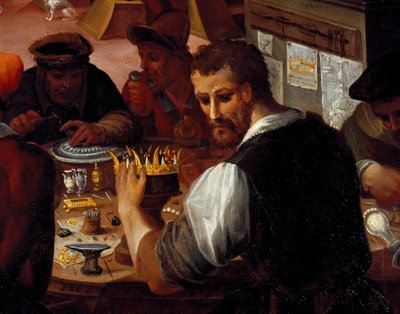 Kultasepän työpaja. Yksityiskohta metallityöläisistä (maalaus tekijältä Alessandro di Vincenzio Fei