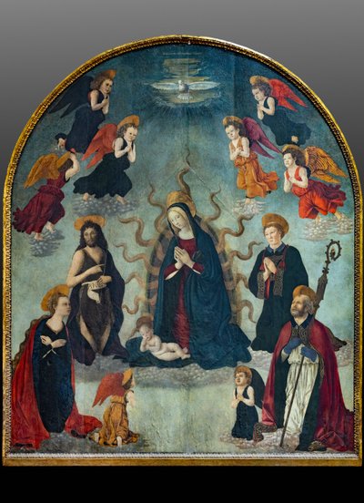 Madonna ja lapsi pyhien kanssa (öljy paneelissa) tekijältä Alessio & Scheggini Michele da Larciano (known as Graffione) (1470 85) Baldovinetti