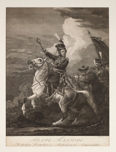 Muotokuva kreivi Platovista (1751-1818) hevosen selässä (kaiverrus) tekijältä after Alexander Orlowski