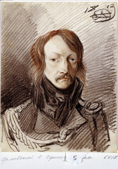 Aleksei Pavlovich Lanskoyn (1789-1855) muotokuva. (A.P. Lanskoyn muotokuva). Aleksanteri Osipovich Orlowskyn (1777-1832) työ, kynä ja sangviini paperille tekijältä Alexander Orlowski