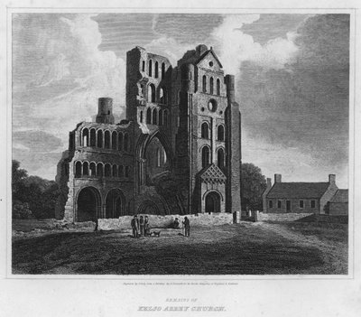 Kelso Abbey -kirkon jäänteet (kaiverrus) tekijältä Alexander (after) Nasmyth