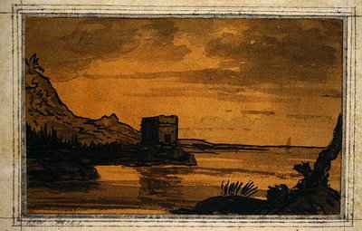 Klassinen maisema (akvarelli paperille) tekijältä Alexander Cozens