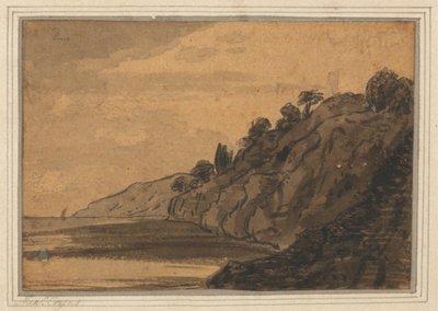 Rannikkokohtaus metsäisellä kalliolla tekijältä Alexander Cozens