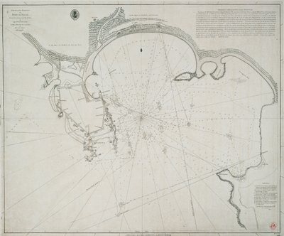 Point de Gallen sataman kartta. Kapteeni David Inverarityn tammi- ja maaliskuussa 1800 tekemä kartoitus. Jolle tämä kilpi on omistettu hänen kiitollisuutensa A.Dalrymplen toimesta. tekijältä Alexander Dalrymple