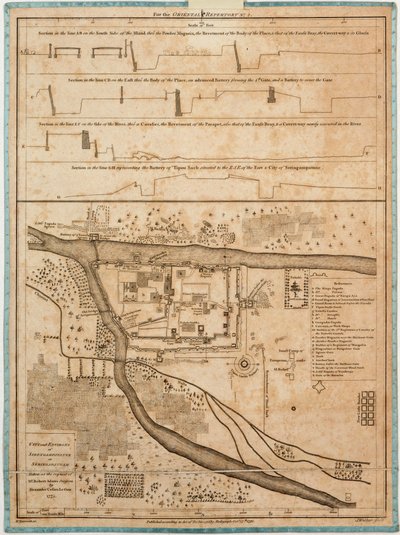 Sirengampatannen tai Seringapatnamin kaupunki ja sen ympäristö, jonka Alexander Cesars LeGou 1775 otti kirurgi Robert Adamsin pyynnöstä. tekijältä Alexander Dalrymple