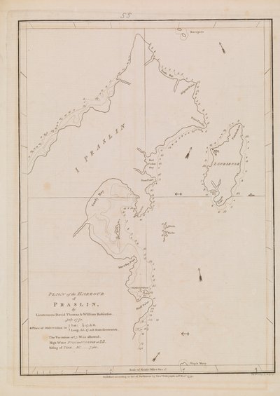 Praslinin sataman suunnitelma, 1700-luvun loppu - 1800-luvun alku (paperi). tekijältä Alexander Dalrymple