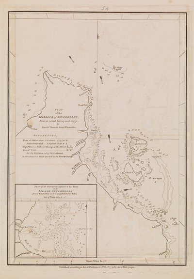 Suunnitelma Seychellien satamasta, 1700-luvun loppu - 1800-luvun alku (paperi). tekijältä Alexander Dalrymple