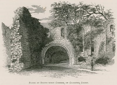 Kirkstall Abbey, rauniot Cloister Courtin lounaiskulmassa tekijältä Alexander Francis Lydon