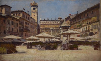 Piazza delle Erbe Veronassa, n. 1900 (öljy kankaalle) tekijältä Alexander Gierymski