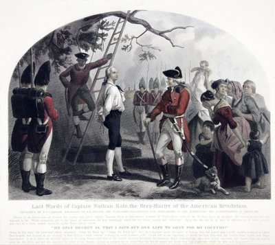 Kapteeni Nathan Halen viimeiset sanat, pubi. 1858 (käsinvärinen kaiverrus) tekijältä Alexander Hay Ritchie