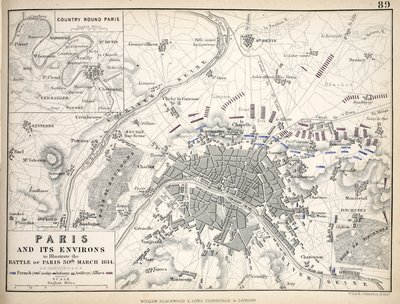 Kartta Pariisista ja sen ympäristöstä, julkaisija William Blackwood and Sons, Edinburgh & London tekijältä Alexander Keith Johnston