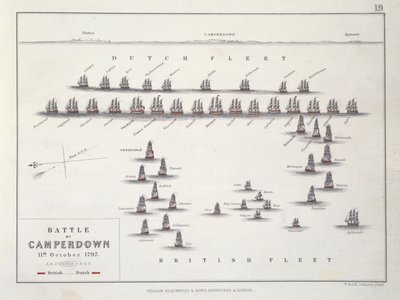 Camperdownin taistelun suunnitelma, 11. lokakuuta 1797, noin 1830-luku tekijältä Alexander Keith Johnston
