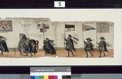 Yksityiskohta Huntlyn hautajaiskulkueesta, jota on sanottu käytetyn George 1:n, Huntlyn markiisilaisen, obsequiesissa tekijältä Alexander Kincaid