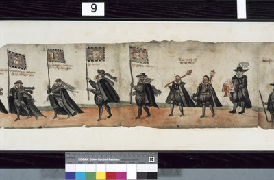 Yksityiskohta Huntlyn hautajaiskulkueesta, jota on sanottu käytetyn George 1:n, Huntlyn markiisilaisen, obsequiesissa tekijältä Alexander Kincaid