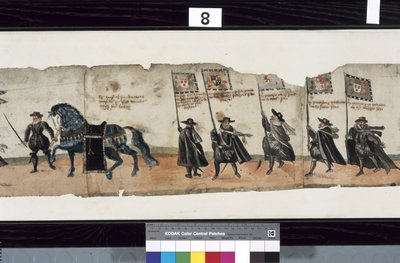 Yksityiskohta Huntlyn hautajaiskulkueesta, jota on sanottu käytetyn George 1:n, Huntlyn markiisilaisen, obsequiesissa tekijältä Alexander Kincaid