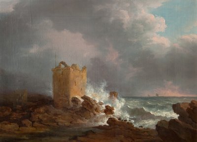 Broughtyn linna myrskyn aikana, n. 1810 (öljy kankaalle) tekijältä Alexander Nasmyth