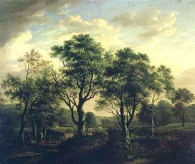 Metsäinen jokimaisema hahmoilla ja karjalla (öljy kankaalle) tekijältä Alexander Nasmyth