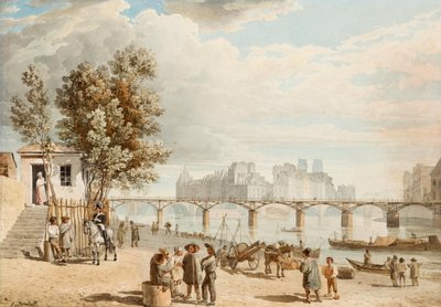 Vue de Paris - Pont des Arts (Ranska) (Pariisinäkymä) - Alexander Pavlovich Briullovin (Alexandre Brioullov) (1798-1877) työ, akvarelli paperille (21x30 cm), venäläinen taide 1800-luvulla, romanttisuus - Yksityiskokoelma tekijältä Alexander Pavlovich Briullov