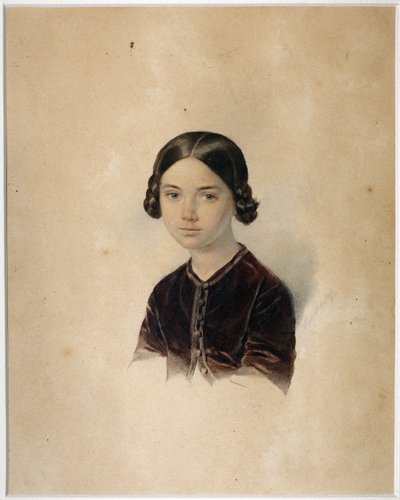 Muotokuva Sofia Aleksandrovna Briullowasta (1848-1901) par Sokolov, Aleksanteri Petrovitš (1830-1911). Akvarelli pahville, 1850-luvun loppu – 1860-luvun alku, State Museum of A.S. Pushkin, Moskova tekijältä Alexander Petrovich Sokolov