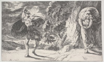 Fingal Encounters Carbon Carglass, ensimmäinen painettu n. 1773 (etsaus) tekijältä Alexander Runciman