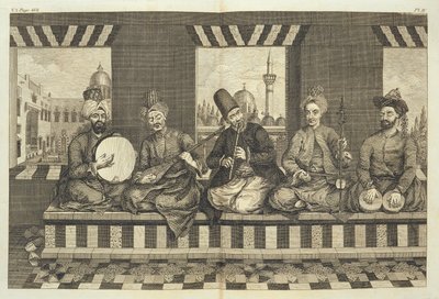Syyrian Musicians, levy 4 "Natural History of Aleppo", pub. Patrick Russell, 1794 tekijältä Alexander Russell