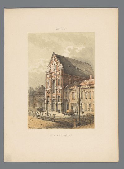 Augustinuksen kirkko Maastrichtissa Les Augustins (otsikko esineessä) Monuments de Maastricht (sarjan nimi) tekijältä Alexander Schaepkens