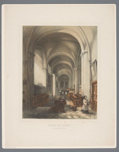 Rolduc Abbey -kirkon sisätilat Église de Rolduc, Style Roman XIIme Siècle (otsikko esineessä) Rolduc et ses environs (sarjan nimi) tekijältä Alexander Schaepkens