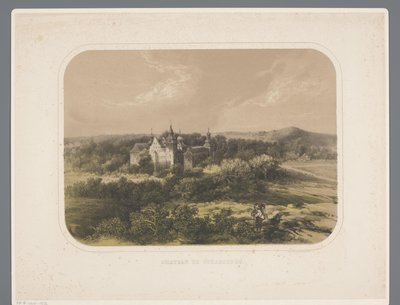 Schaesbergin linna Chateau de Schaesberg (otsikko esineessä) Rolduc et ses environs (sarjan nimi) tekijältä Alexander Schaepkens