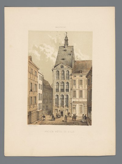 Vanha kaupungintalo Maastrichtissa Ancien Hôtel-de-ville (otsikko esineessä) Monuments de Maastricht (sarjan nimi) tekijältä Alexander Schaepkens