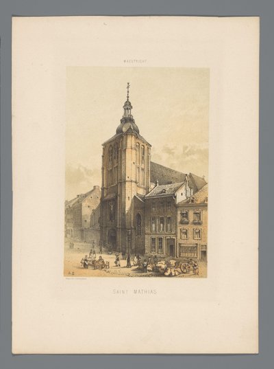Pyhän Matiaksen kirkko Maastrichtissa Saint Mathias (otsikko esineessä) Monuments de Maastricht (sarjan nimi) tekijältä Alexander Schaepkens