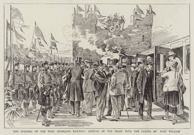 West Highlandin rautatien avaaminen, junan saapuminen vieraiden kanssa Fort Williamiin tekijältä Alexander Stuart Boyd