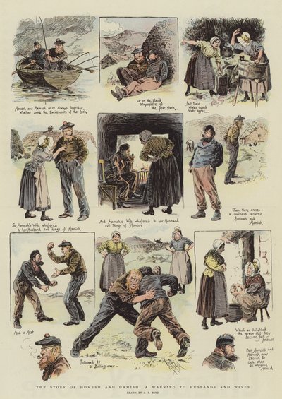 Tarina Homeshista ja Hamishista, varoitus aviomiehille ja vaimoille (chromolitho) tekijältä Alexander Stuart Boyd