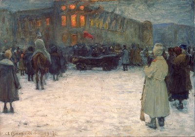 Tuli Liettuan linnassa, helmikuun vallankumous 1917, Pietari - Aleksanteri Ivanovitš Vakhramejevin (1874-1926) teos, guassi paperille tekijältä Alexander Vakhrameyev
