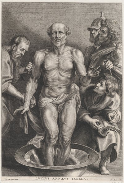 Senecan kuolema, joka seisoo keskellä jalat vesialtaassa, tuki..., n. 1655-78. tekijältä Alexander Voet