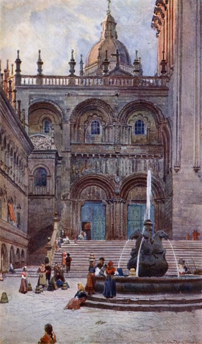 Santiago Di Compostelan katedraali, eteläinen portti (väri litho) tekijältä Alexander Wallace Rimington