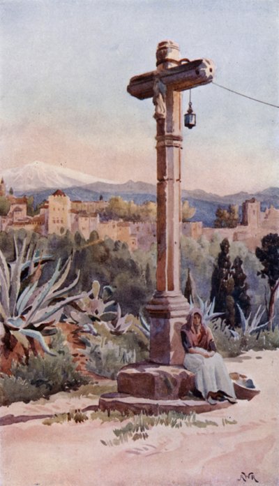 Wayside Cross, lähellä Granadaa (väri litho) tekijältä Alexander Wallace Rimington