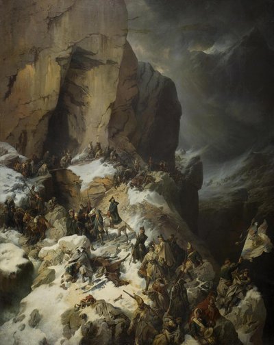 Suvorov ylittää Panix-solan, 1860 tekijältä Alexander von Kotzebue