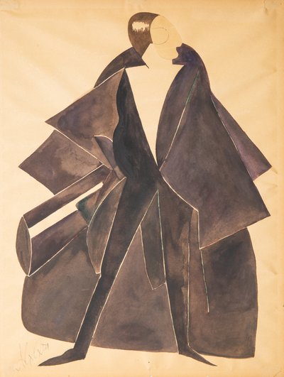 Pukusuunnittelu Dmitri Smolinin näytelmään Toveri Khlestakov, n. 1921. tekijältä Alexandra Alexandrowna Exter