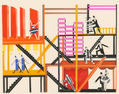 Maisemasuunnittelu portfoliosta Décors de Théâtre, 1930. tekijältä Alexandra Alexandrowna Exter
