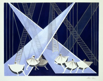 Lavastus baletille, kuvitus Alexandra Exterin "Maquettes de Theatresta", julkaistu 1920-luvulla (litho) tekijältä Alexandra Alexandrowna Exter