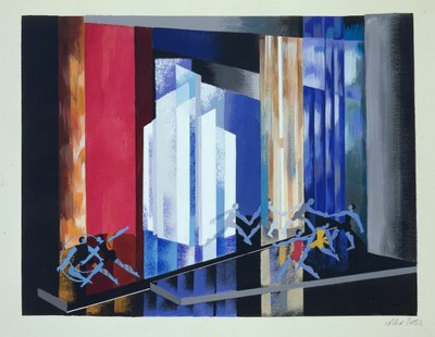 Lavastus baletille, kuvitus Alexandra Exterin "Maquettes de Theatresta", julkaistu 1920-luvulla (litho) tekijältä Alexandra Alexandrowna Exter
