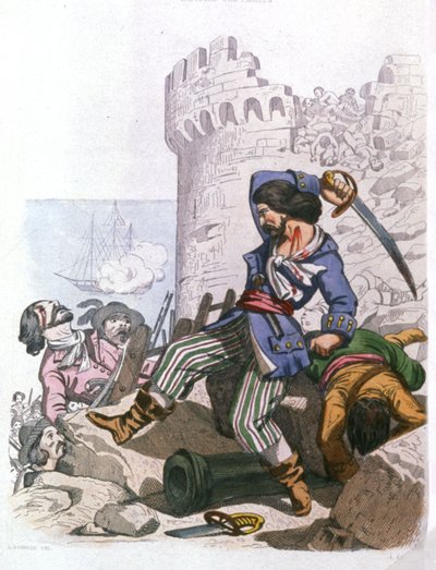 Grammont, ranskalainen merirosvo, n. 1850 (kaiverrus) tekijältä Alexandre (after) Debelle